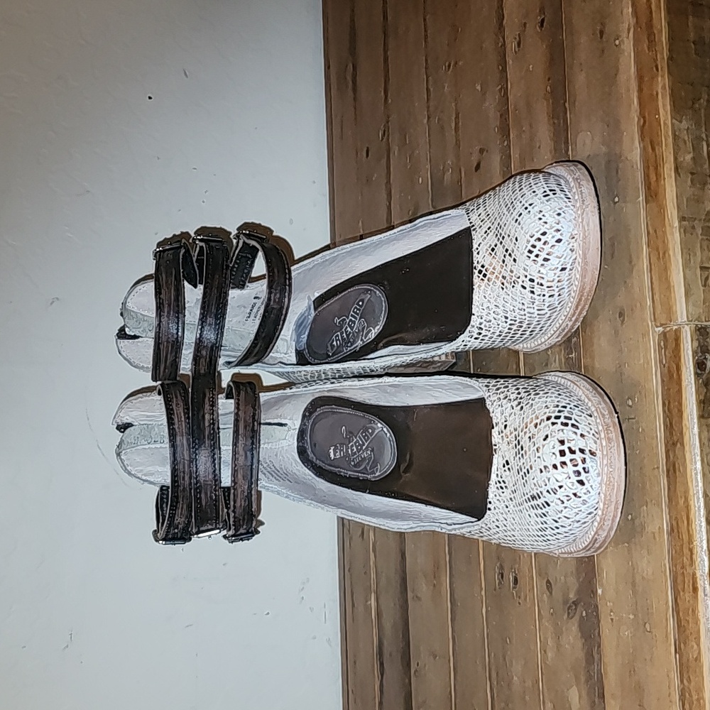Freebird by Steven Cream Snakeskin Heels with Brown Accents - Picture 3 of 7